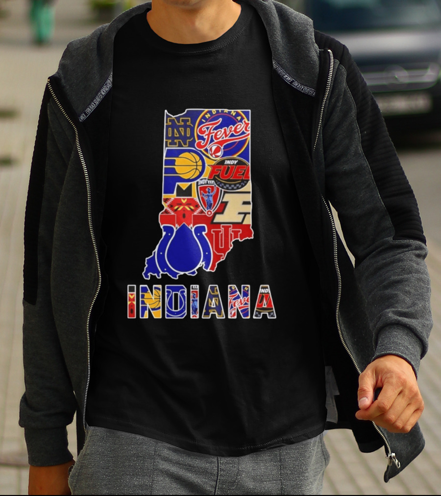 Indiana Basketball Colts Notre Dame Fever Indy Fuel Map Collage 2026 T-Shirt
