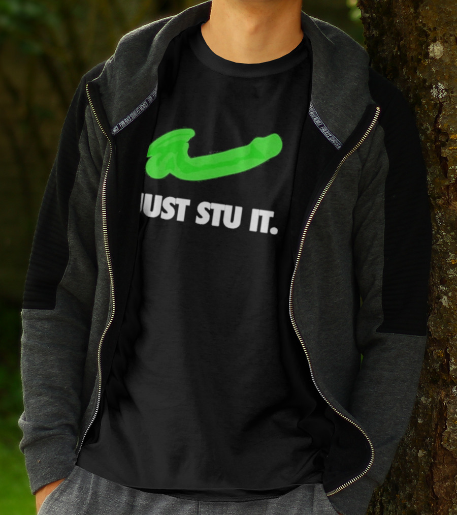 Just Stu It Green Swoosh Iconic Phrase T-Shirt