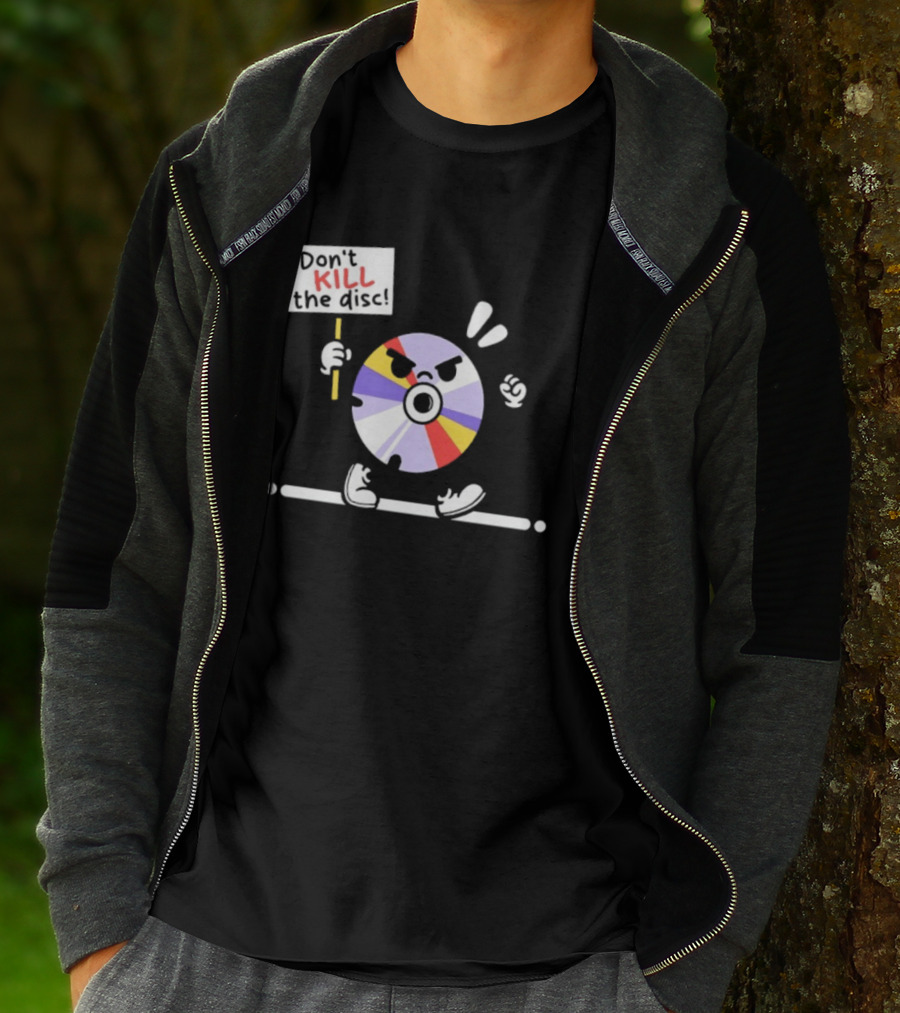 Don't Kill The Disc CD Tech Music Media Protest Cartoon T-Shirt