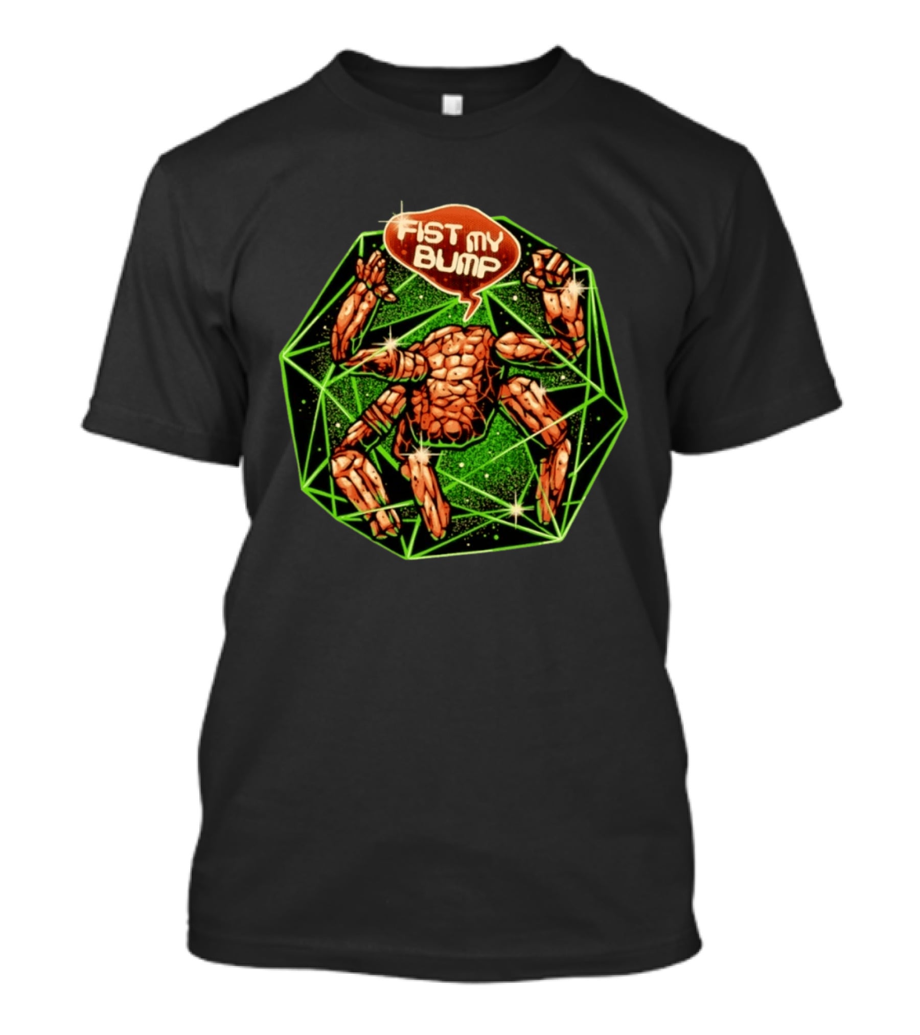 Fist My Bump Comic Stone Creature With Green Geometric Frame T-Shirt