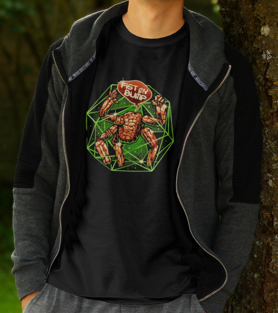 Fist My Bump Comic Stone Creature With Green Geometric Frame T-Shirt