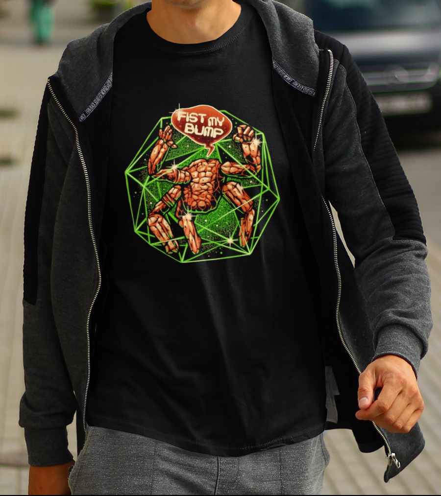 Fist My Bump Comic Stone Creature With Green Geometric Frame T-Shirt