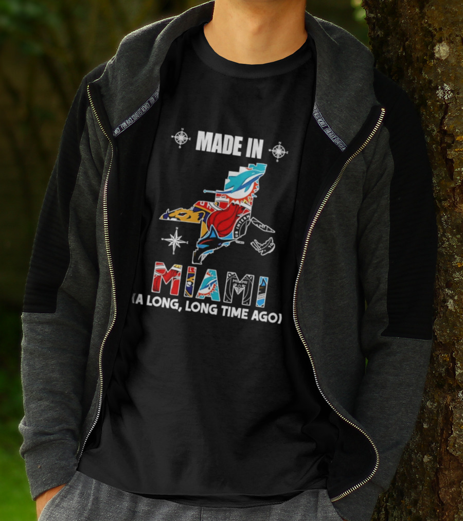 Made In Miami Map A Long Long Time Ago Dolphins Panthers Florida T-Shirt