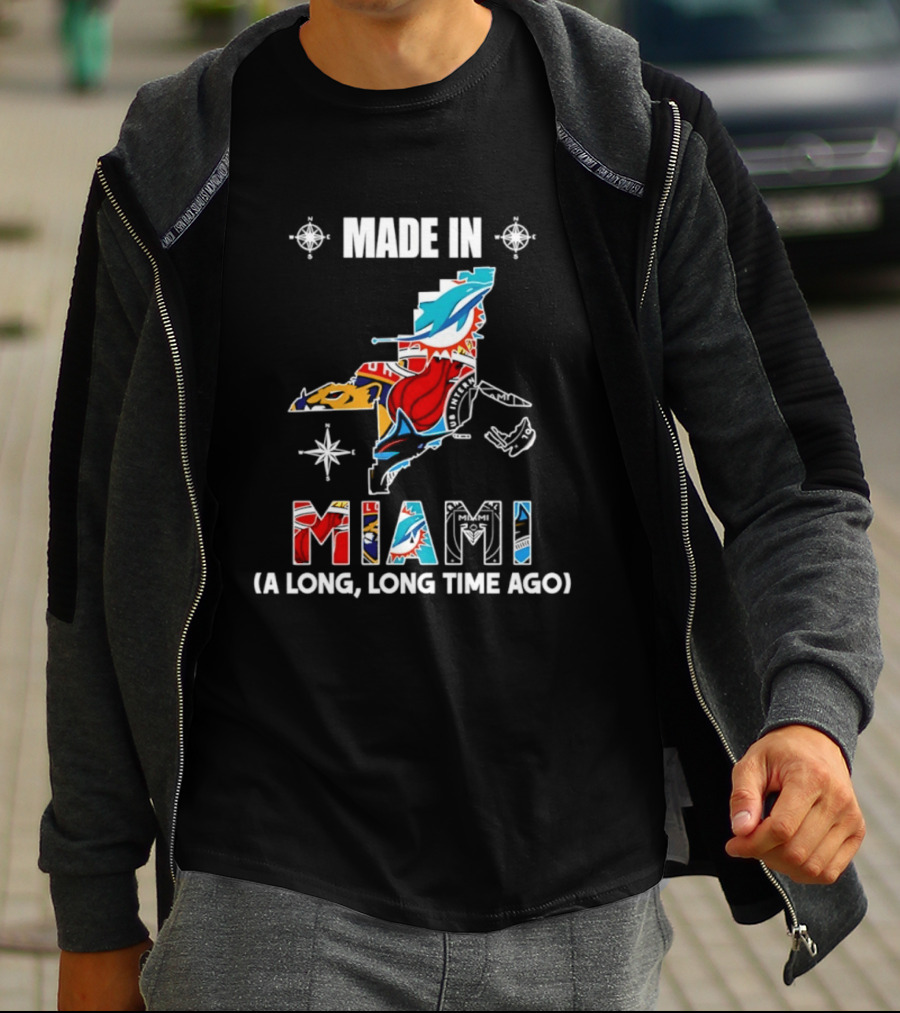 Made In Miami Map A Long Long Time Ago Dolphins Panthers Florida T-Shirt