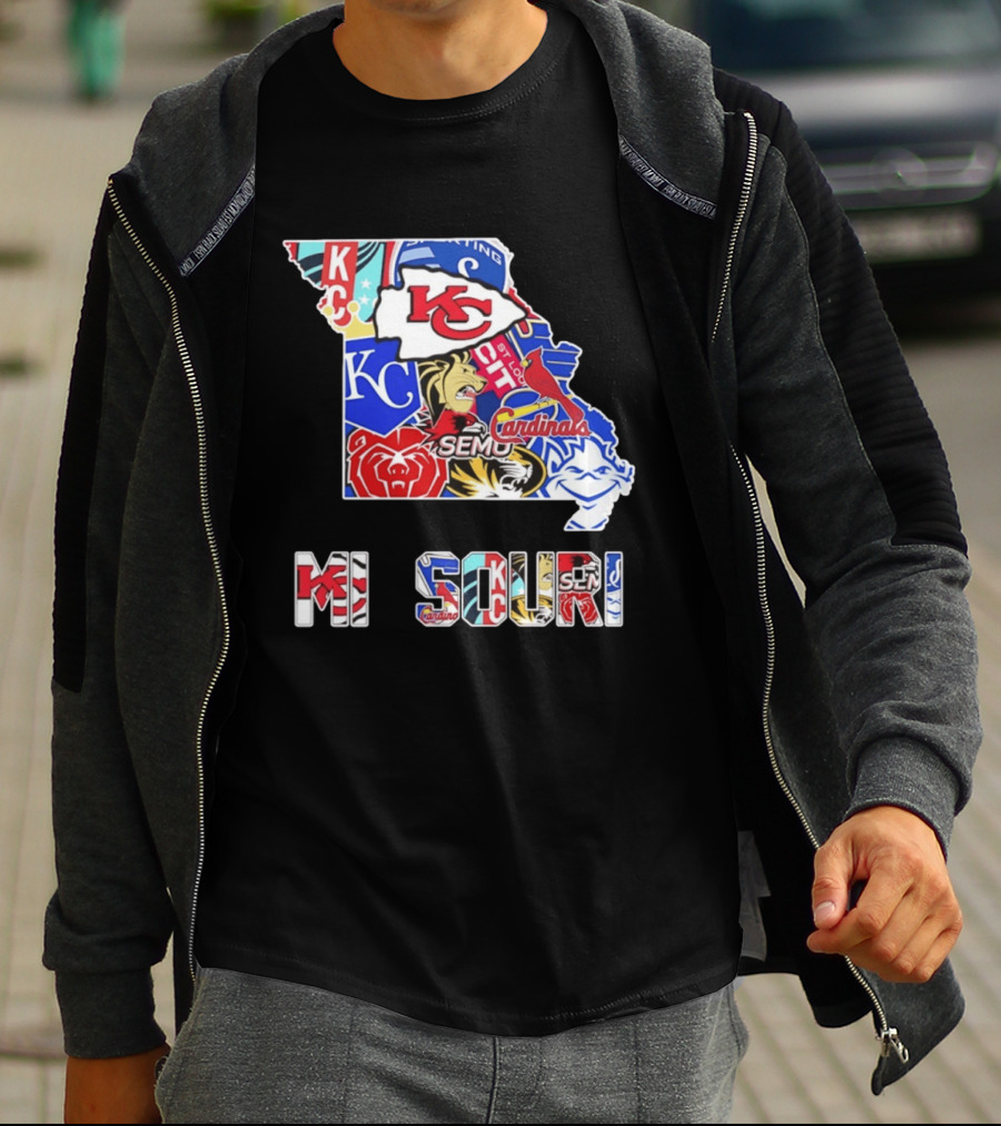 Missouri State KC Chiefs Cardinals SEMO Tigers Sports Map T-Shirt
