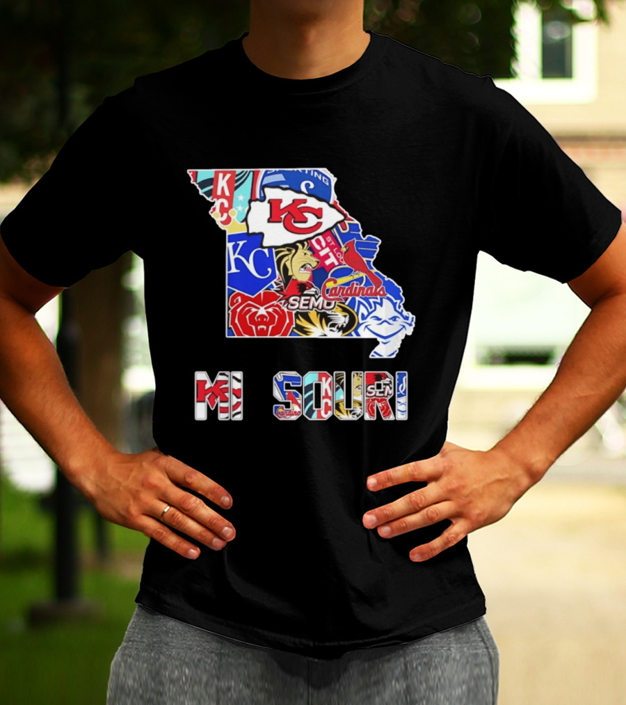 Missouri State KC Chiefs Cardinals SEMO Tigers Sports Map T-Shirt