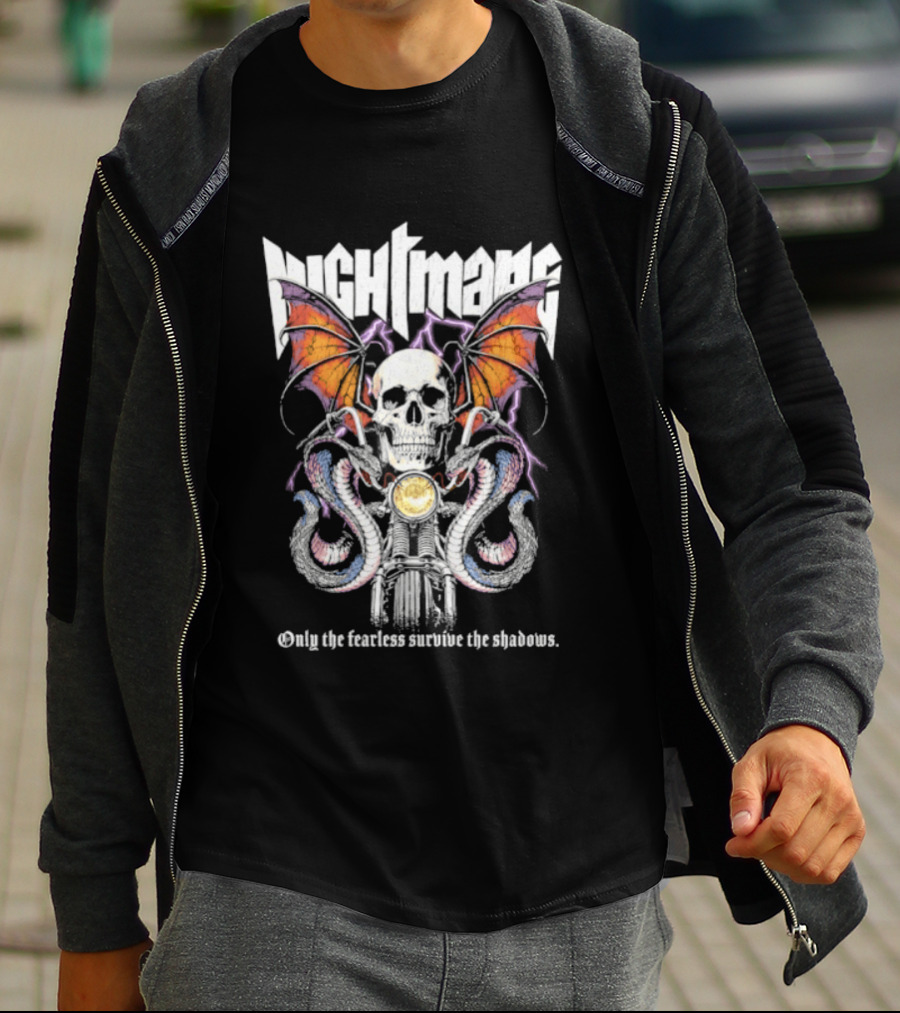 Nightmare Skull Bat Wings Snakes Only The Fearless Survive The Shadows T-Shirt