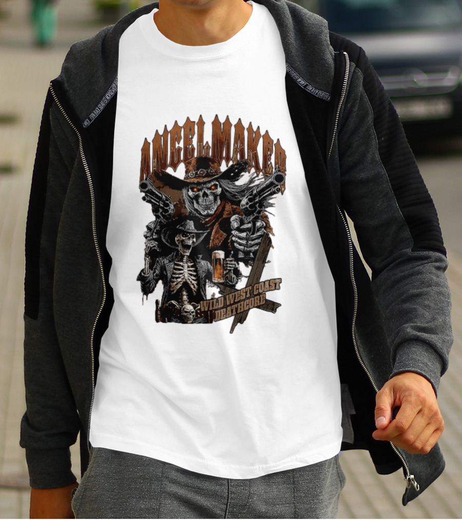 AngelMaker Wild West Coast Deathcore Skeleton Gunslinger Violence T-Shirt