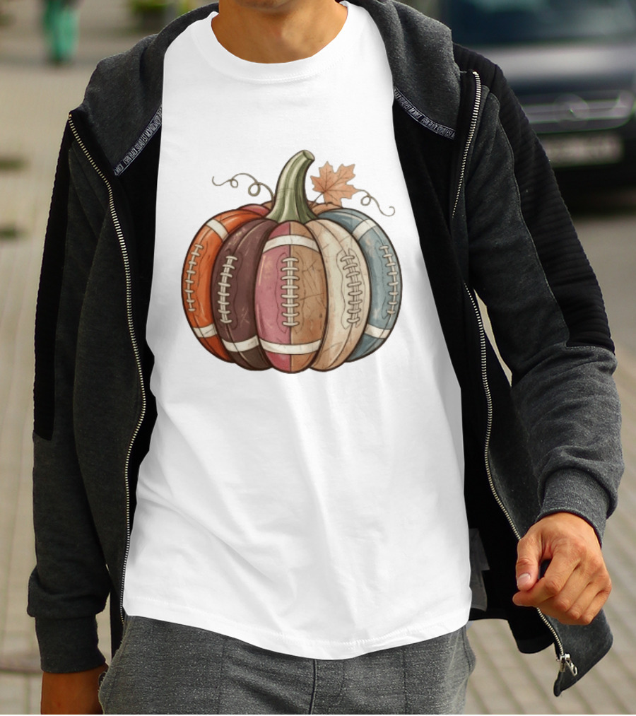 Football Pumpkin Fall Autumn Sports Harvest Season Decor T-Shirt