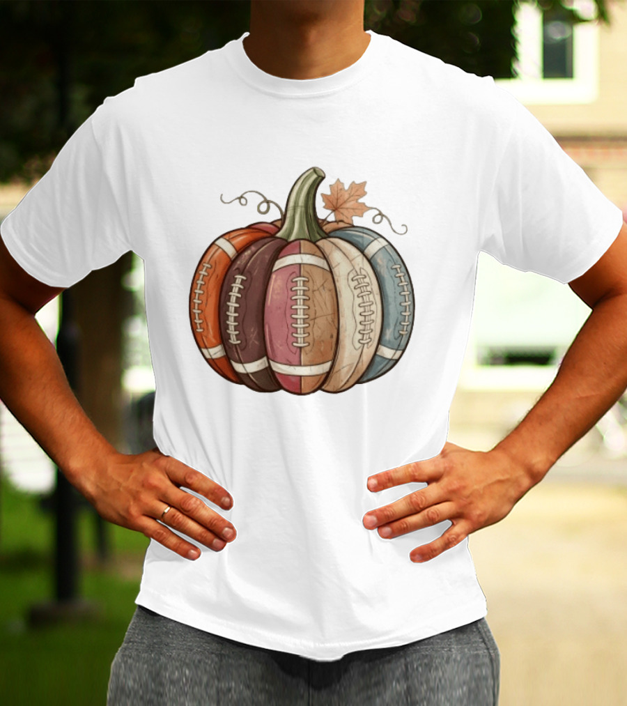 Football Pumpkin Fall Autumn Sports Harvest Season Decor T-Shirt