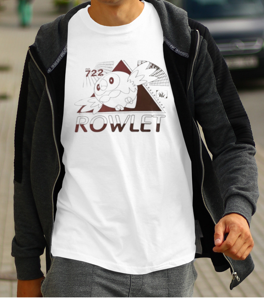 Rowlet 722 Grass Type Pokémon Triangular Art Featuring Iconic Owl T-Shirt