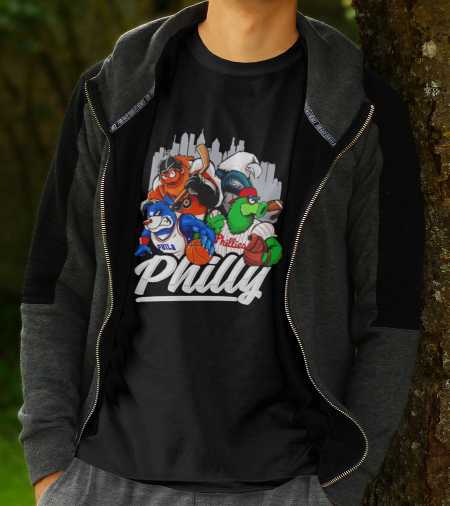 Philly Sports Mascots Gritty Swoop Phanatic Franklin Collage 2026 T-Shirt