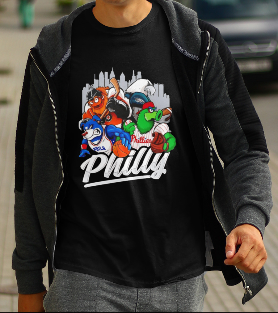 Philly Sports Mascots Gritty Swoop Phanatic Franklin Collage 2026 T-Shirt