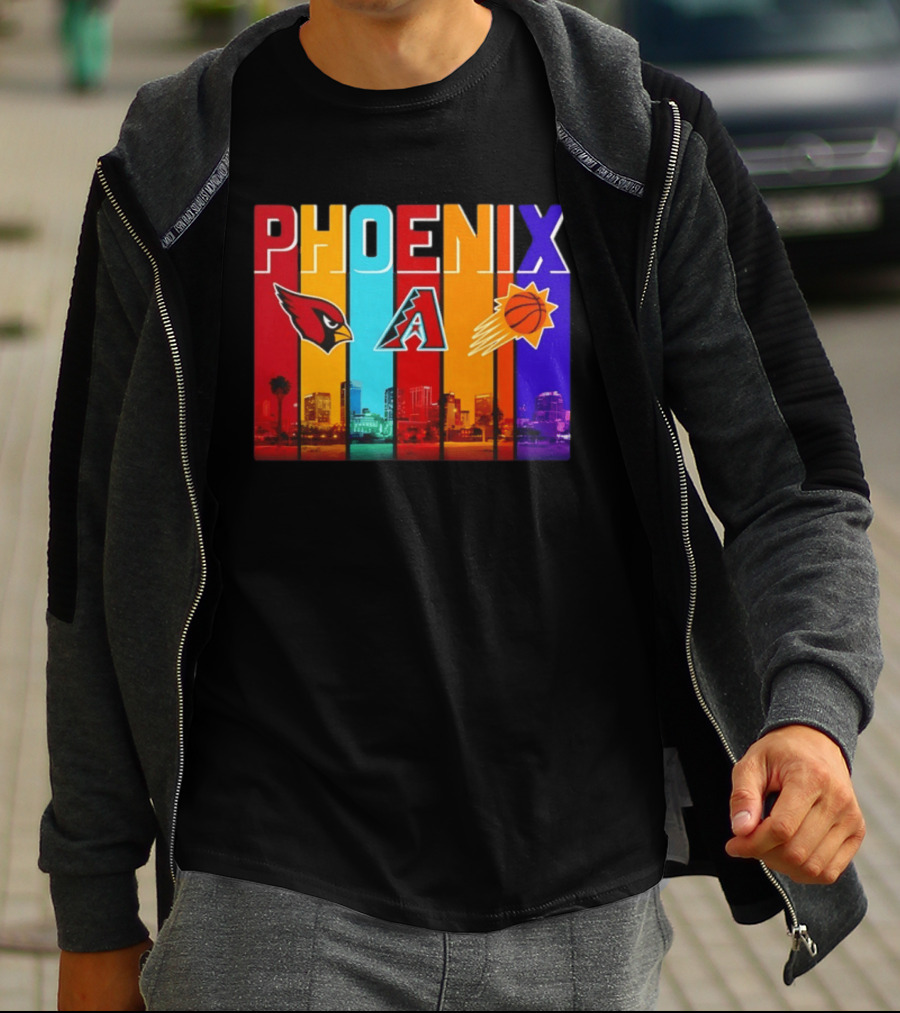 Phoenix Cardinals Diamondbacks Suns Skyline Sports Logos T-Shirt