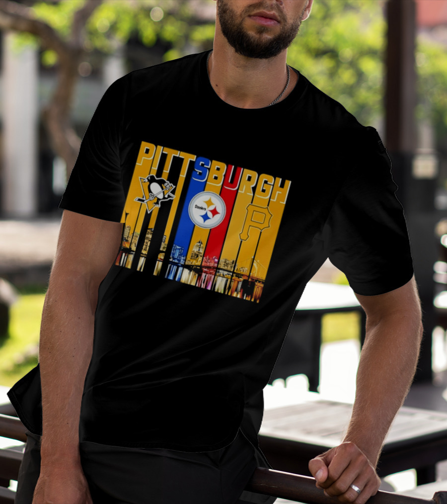 Pittsburgh Penguins Steelers Pirates City Skyline 2026 Sports Teams T-Shirt