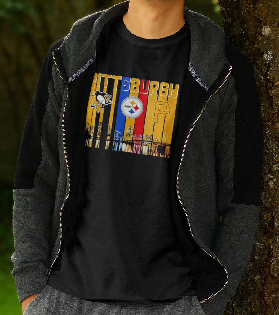 Pittsburgh Penguins Steelers Pirates City Skyline 2026 Sports Teams T-Shirt