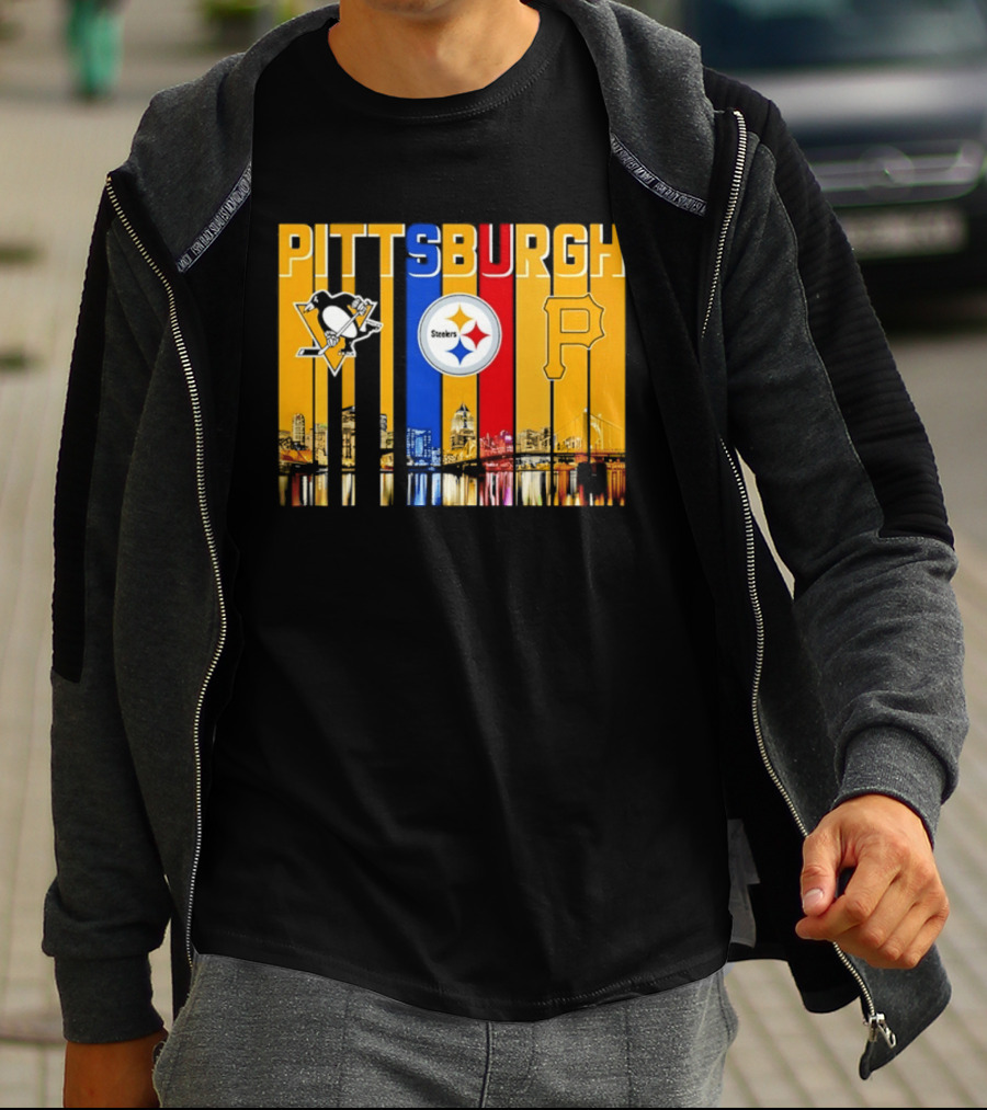 Pittsburgh Penguins Steelers Pirates City Skyline 2026 Sports Teams T-Shirt