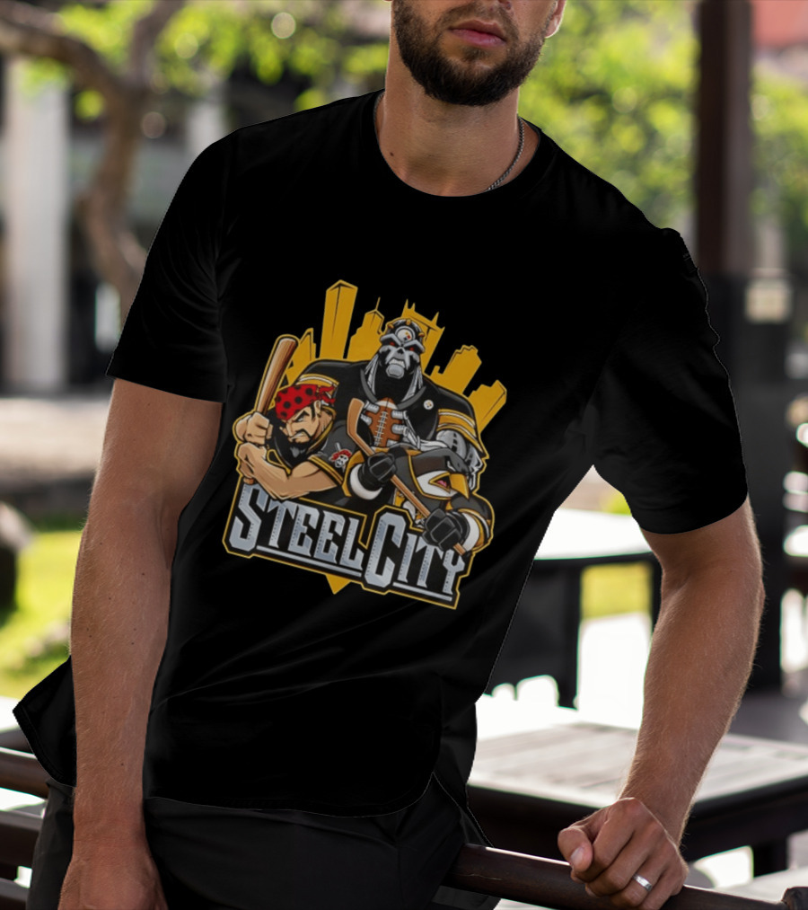 Steel City Pittsburgh Steelers Pirates Penguins Collage 2026 T-Shirt