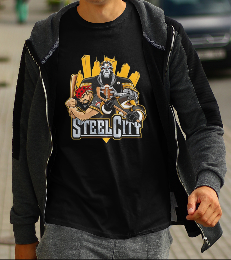 Steel City Pittsburgh Steelers Pirates Penguins Collage 2026 T-Shirt