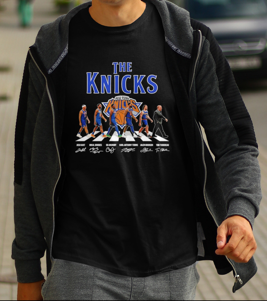 The Knicks Josh Hart Mikal Bridges OG Anunoby Karl Anthony Towns Jalen Brunson Tom Thibodeau Signatures Walking Knickerbockers T-Shirt