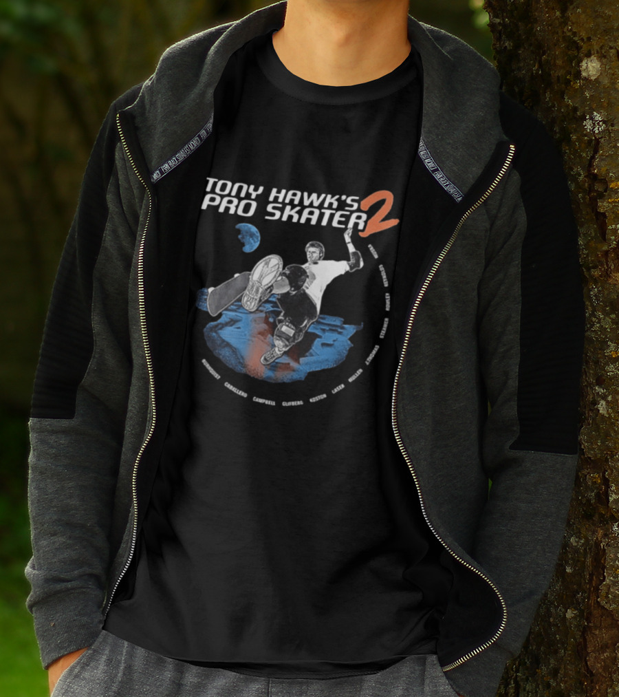Tony Hawk's Pro Skater 2 Hawk's Back With New Technology New Pros And New Tracks 2 Sided Flip McTwist Skateboarding Legends T-Shirt