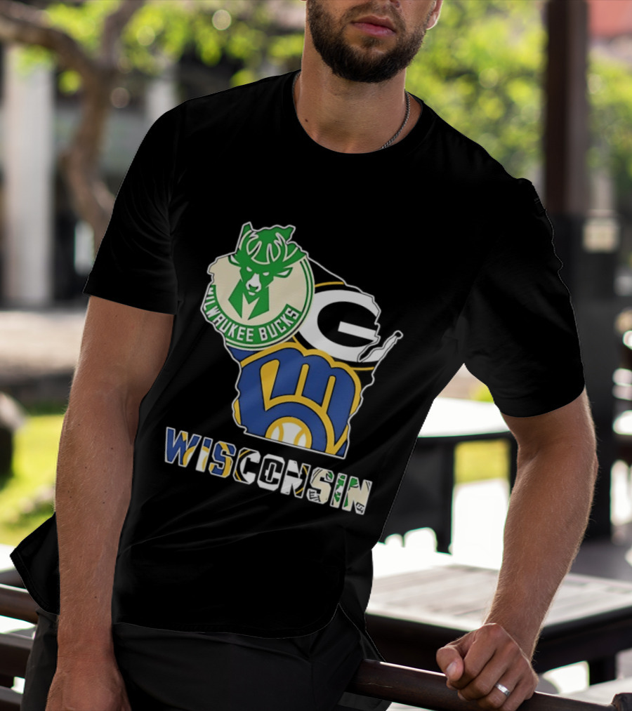 Milwaukee Bucks Green Bay Packers Milwaukee Brewers Wisconsin Map T-Shirt