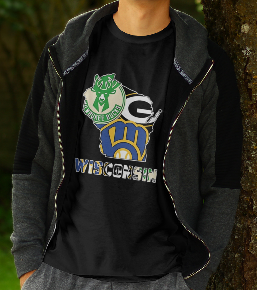 Milwaukee Bucks Green Bay Packers Milwaukee Brewers Wisconsin Map T-Shirt