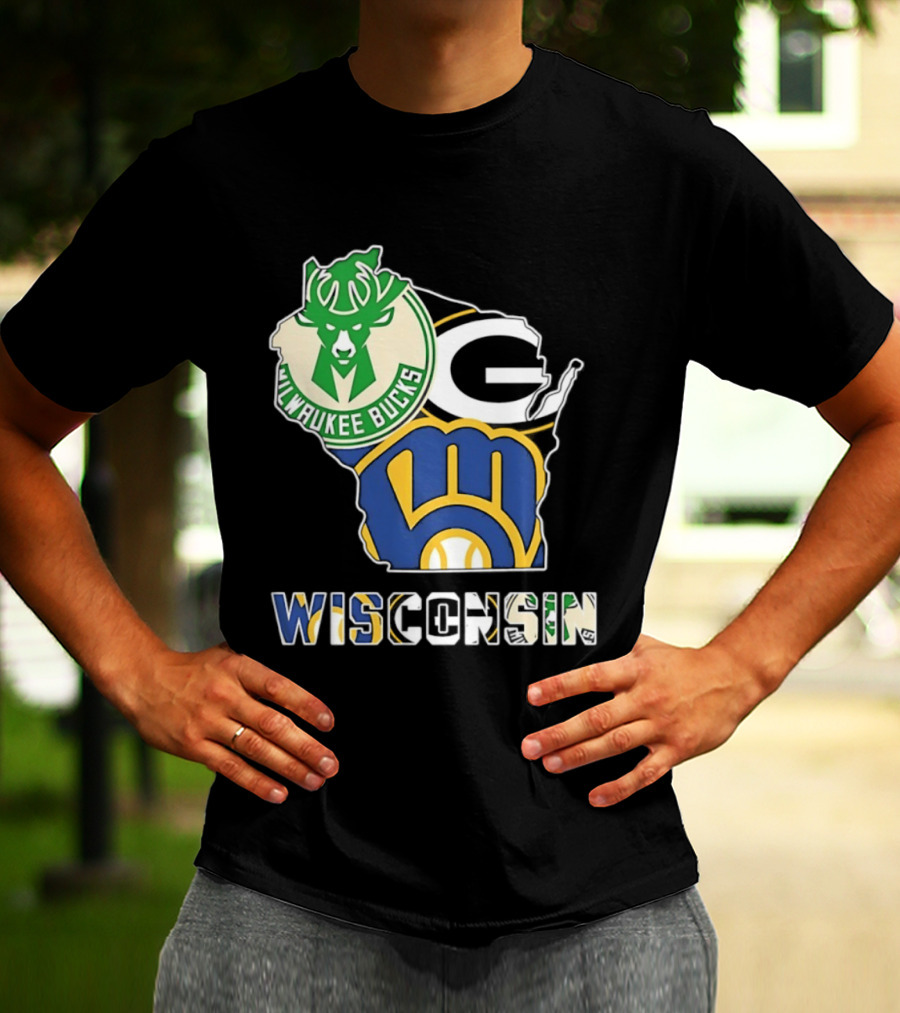 Milwaukee Bucks Green Bay Packers Milwaukee Brewers Wisconsin Map T-Shirt