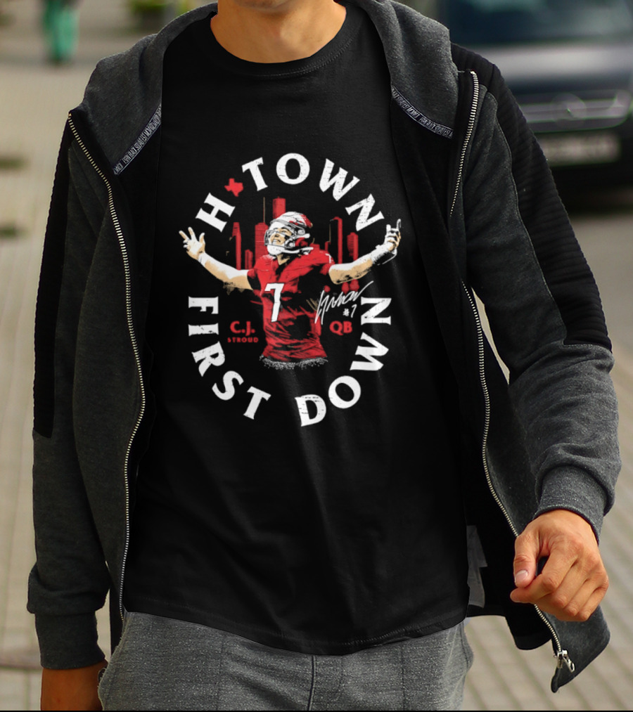 C.J. Stroud QB 7 Houston Texans H Town First Down T-Shirt