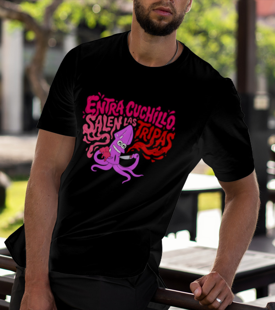 Entra Cuchillo Salen Las Tripas Squid Cartoon Knife Fun T-Shirt