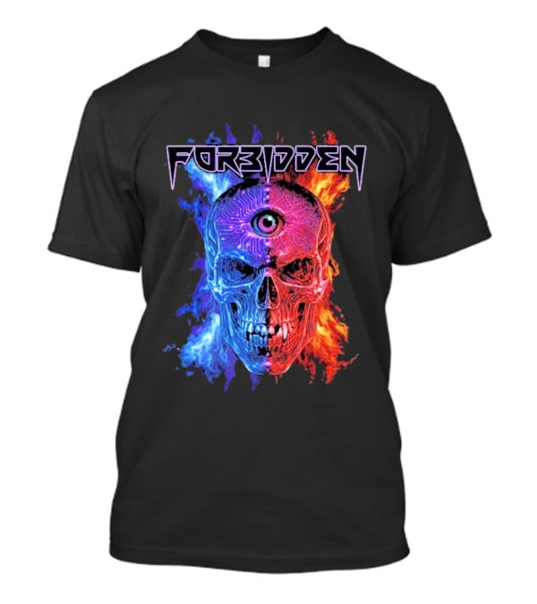 FORBIDDEN Skull Eye Flames Blue Red Fusion T-Shirt