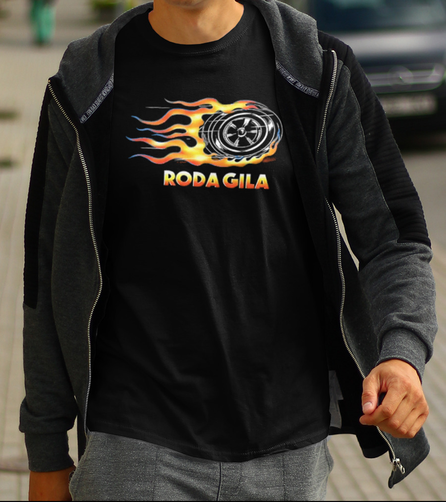 Roda Gila Kelompok Penerbang Roket Motorbike Flame Wheel Graphic 2 Sided T-Shirt