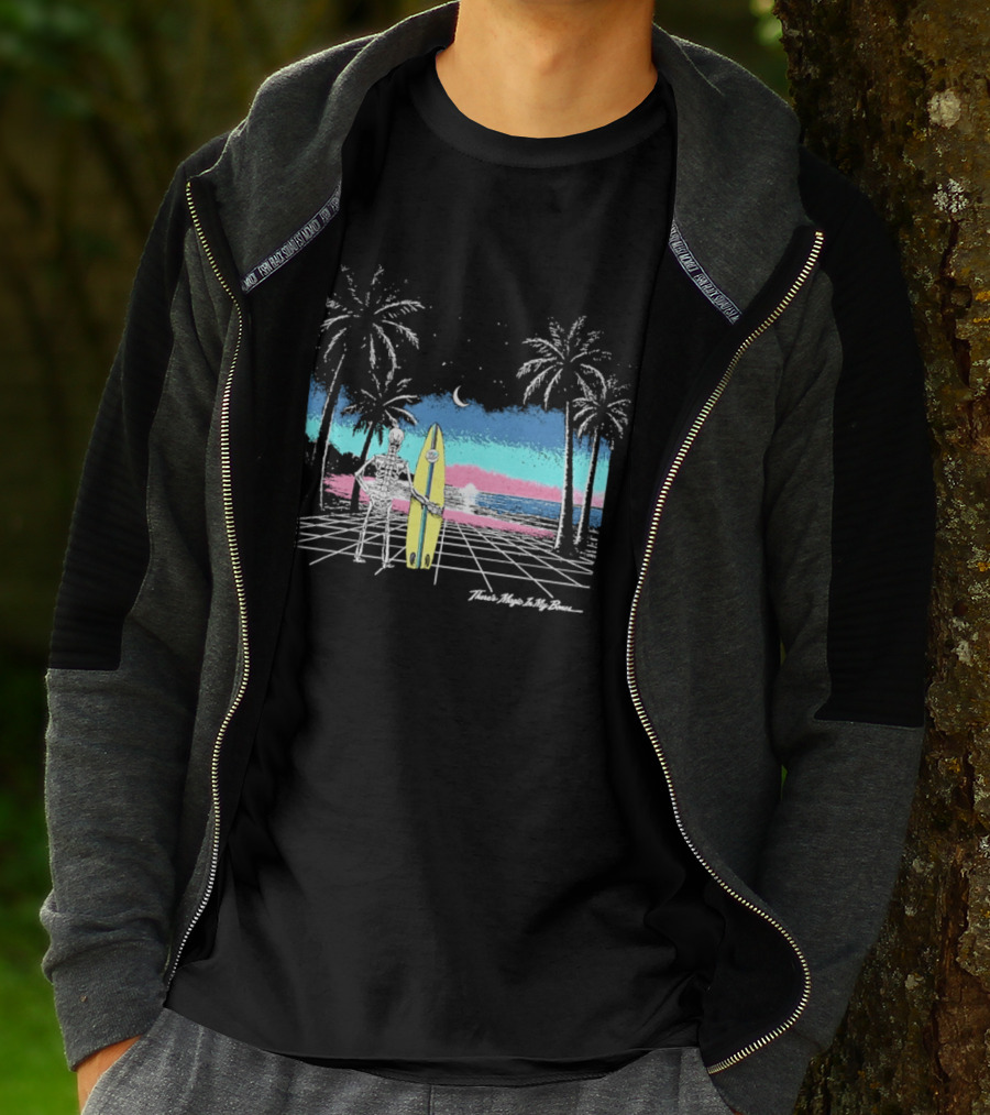 Imagine Dragons There's Magic In My Bones Retro Tropical Surf Scene Palms Sunset Ocean Beach Moon Surfer T-Shirt