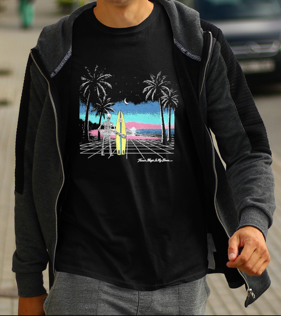 Imagine Dragons There's Magic In My Bones Retro Tropical Surf Scene Palms Sunset Ocean Beach Moon Surfer T-Shirt