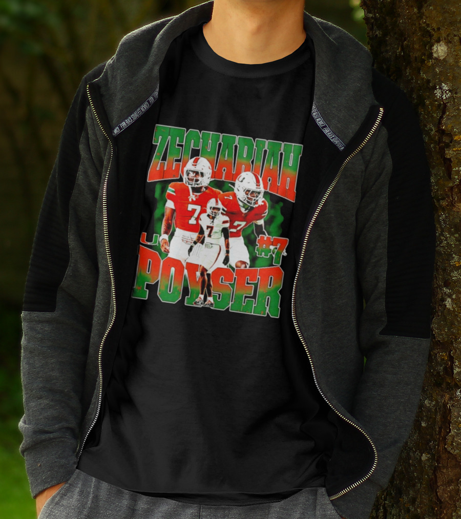 Zechariah Poyser #7 Miami Hurricanes Football Player NCAA T-Shirt