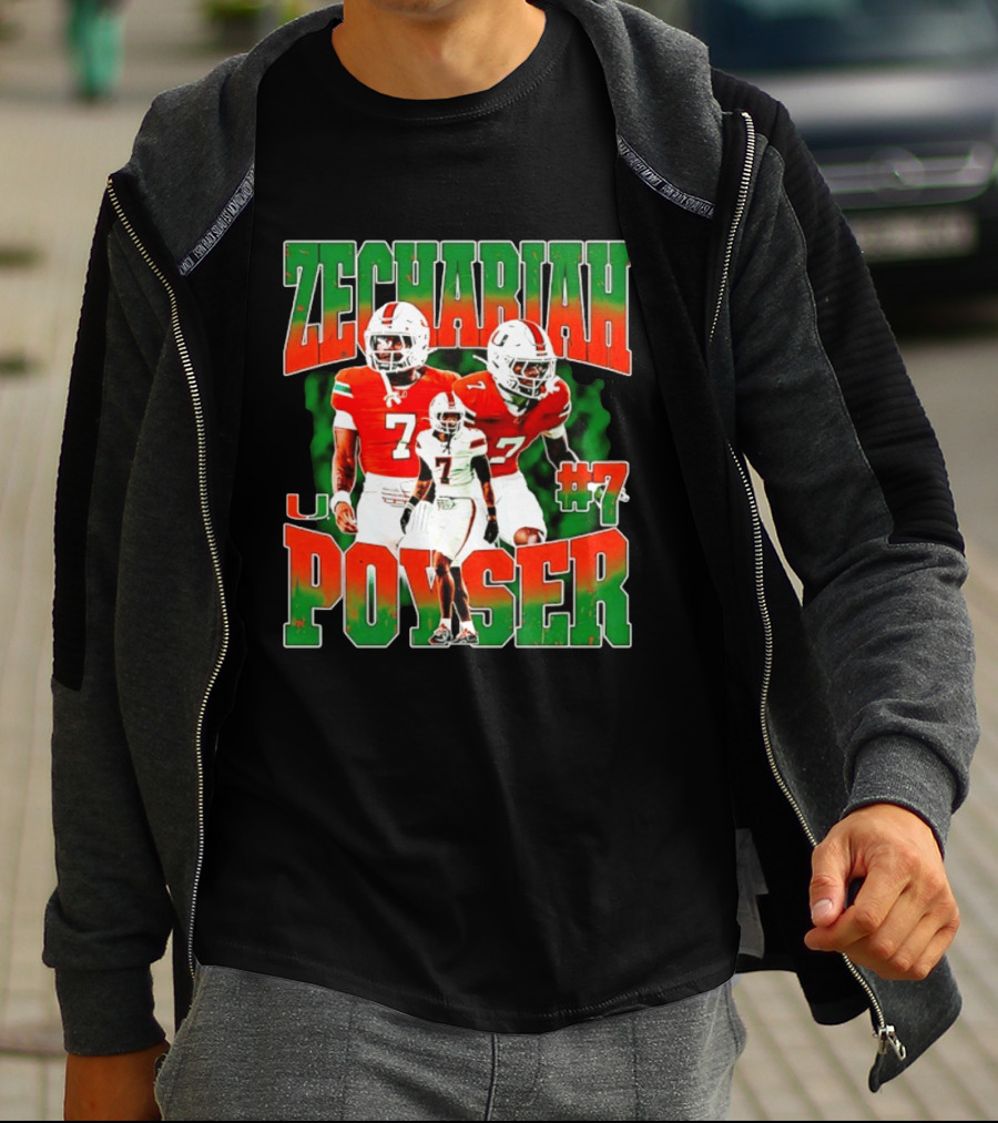 Zechariah Poyser #7 Miami Hurricanes Football Player NCAA T-Shirt