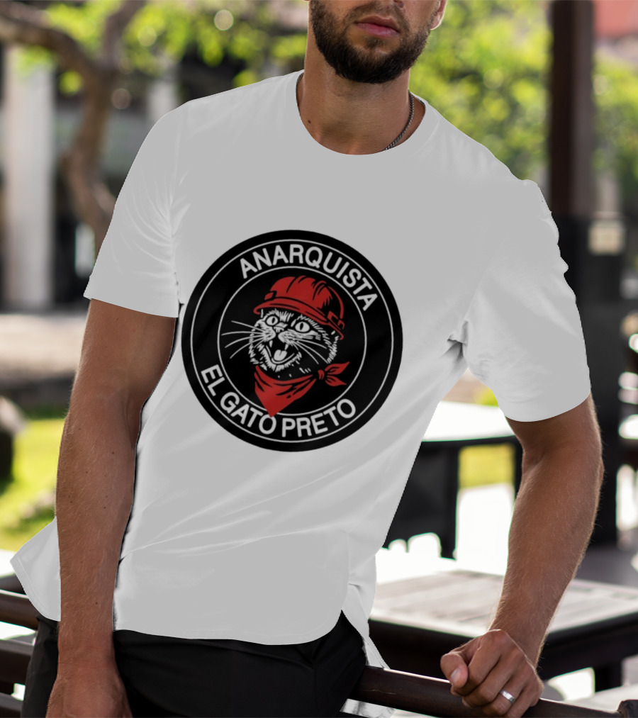 ANARQUISTA EL GATO PRETO Red Bandana Helmet Cat Meme T-Shirt