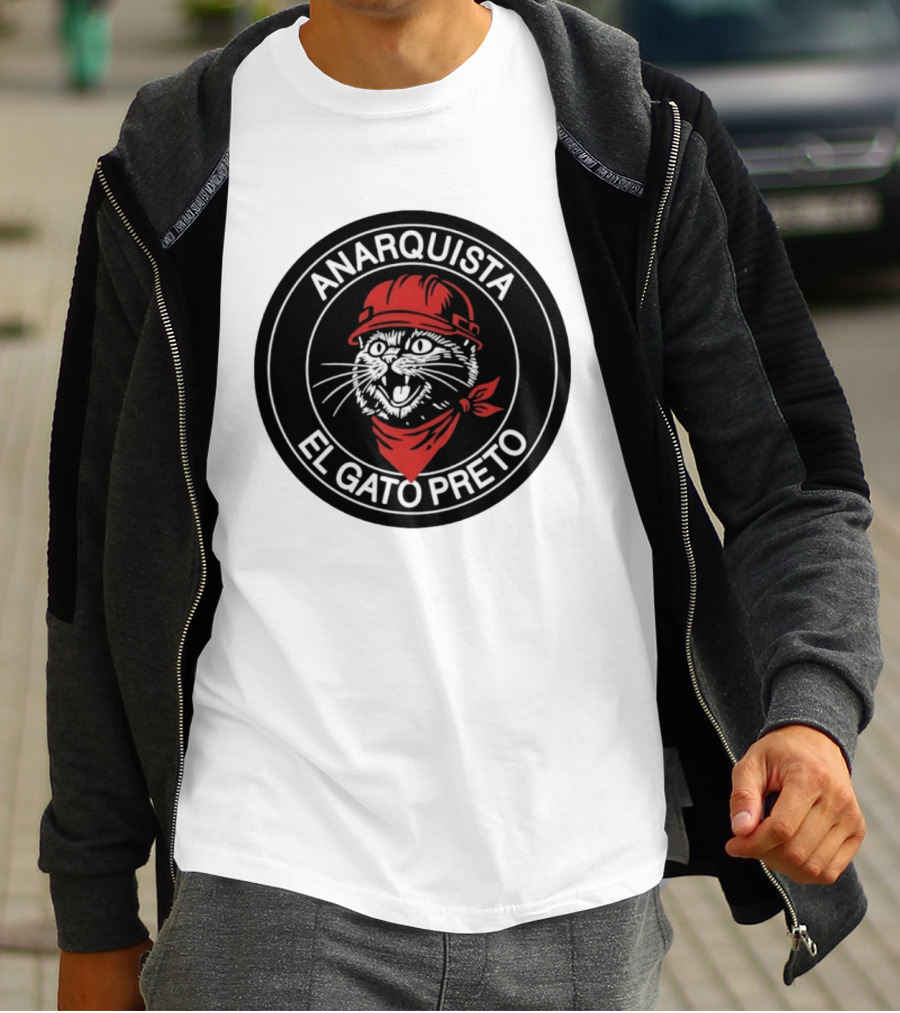 ANARQUISTA EL GATO PRETO Red Bandana Helmet Cat Meme T-Shirt