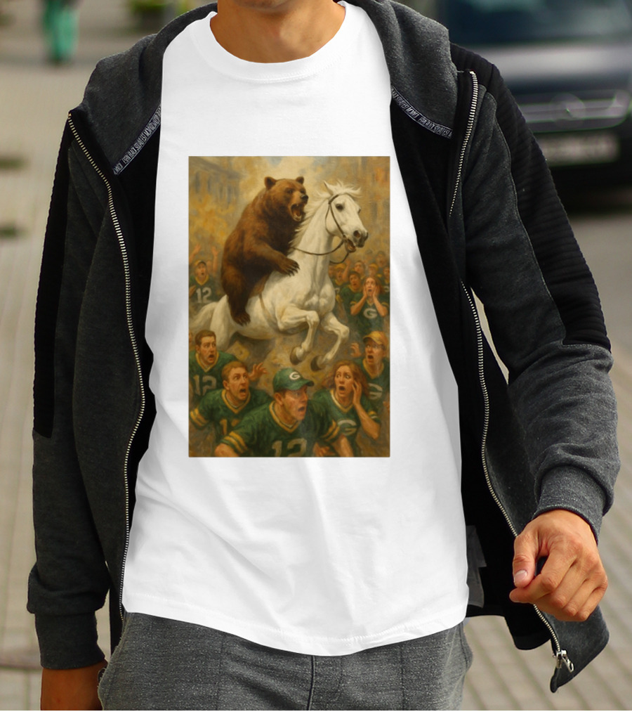 Bear Riding Horse Surprising Green Bay Packers Fans NFL Humor T-Shirt