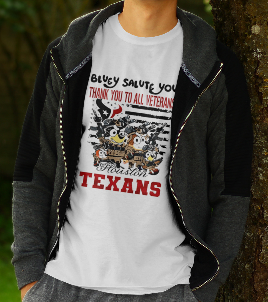 Bluey Salute You Thank You To All Veterans Houston Texans T-Shirt