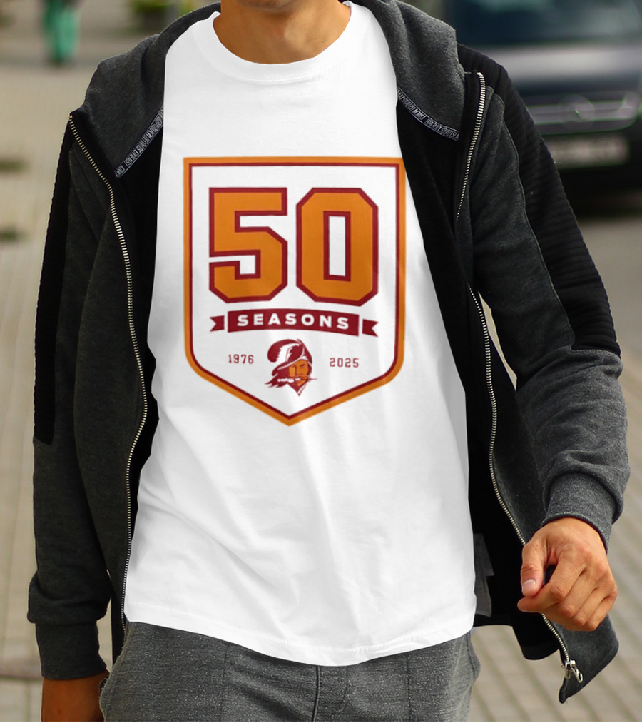 Bucky Irving 7 Tampa Bay Buccaneers 50 Seasons 1976 2025 T-Shirt