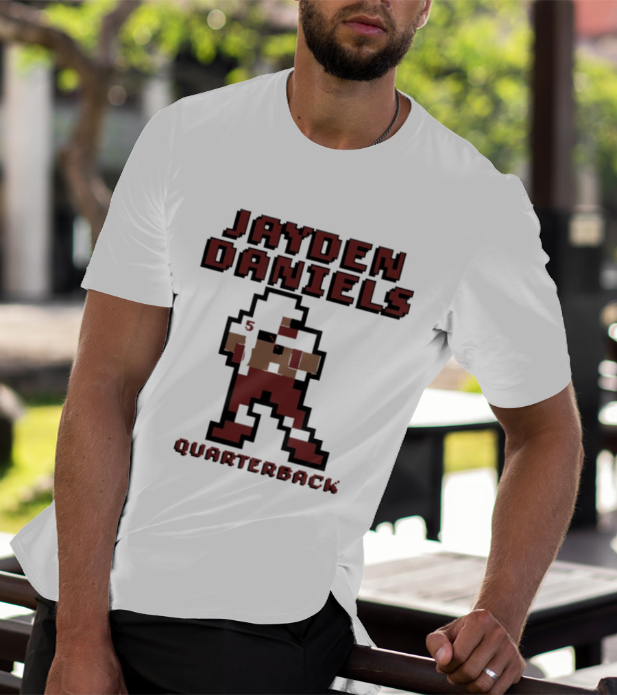 Jayden Daniels 5 Washington Commanders Quarterback Pixel T-Shirt