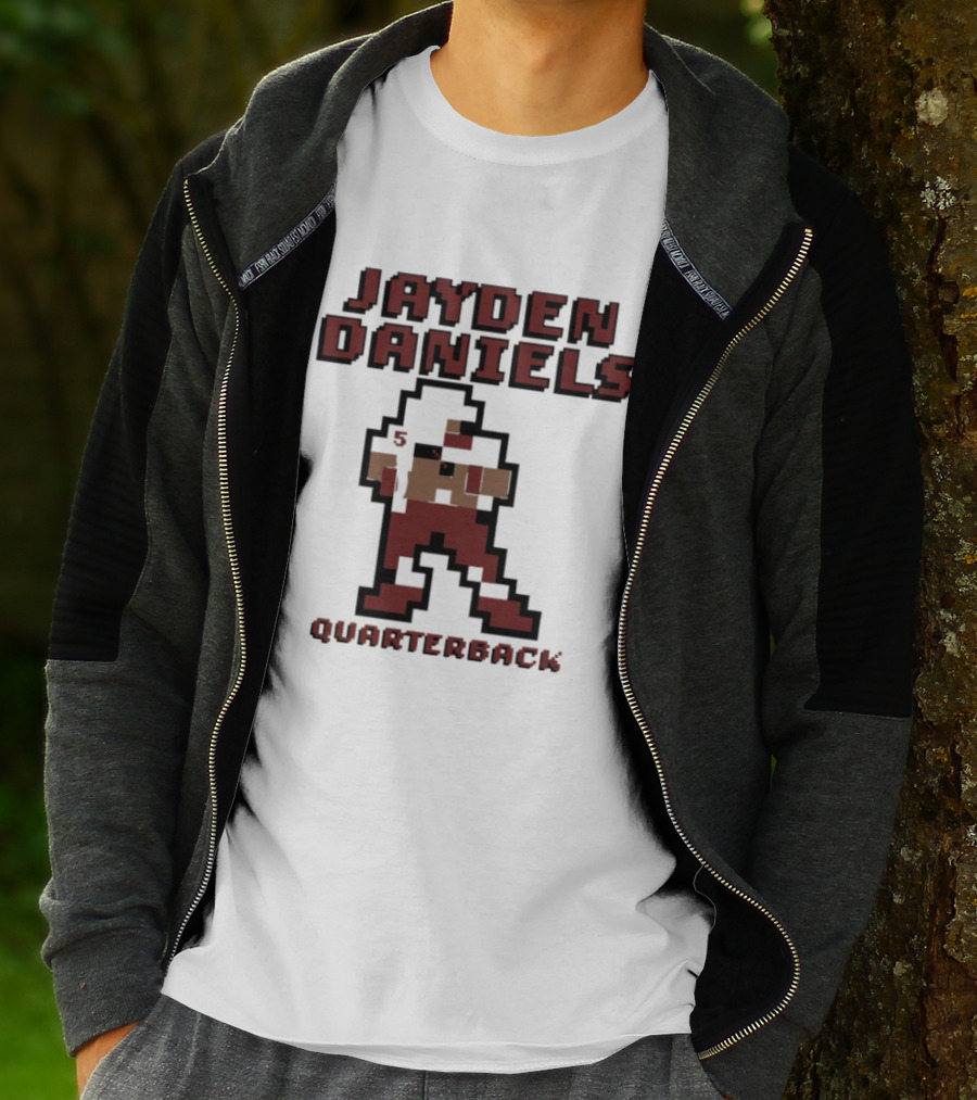 Jayden Daniels 5 Washington Commanders Quarterback Pixel T-Shirt