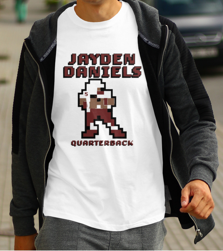 Jayden Daniels 5 Washington Commanders Quarterback Pixel T-Shirt