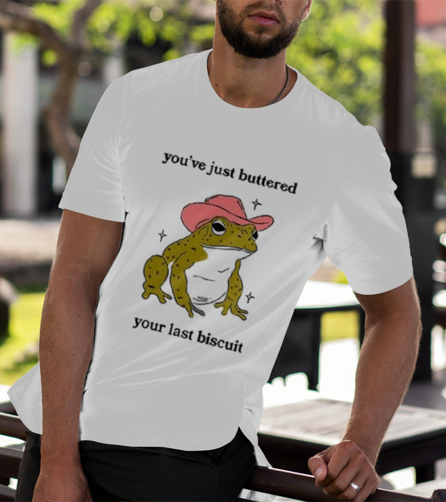 Cowboy Frog You've Just Buttered Your Last Biscuit Pink Hat T-Shirt