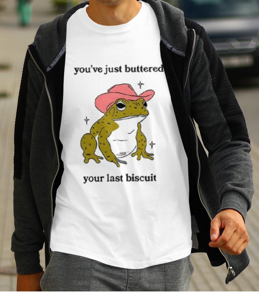 Cowboy Frog You've Just Buttered Your Last Biscuit Pink Hat T-Shirt