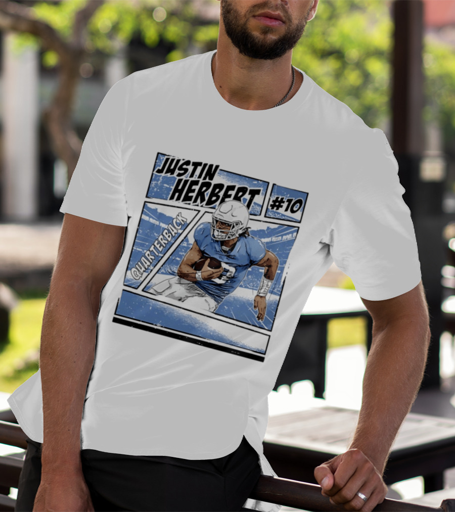 Justin Herbert #10 Quarterback Los Angeles Chargers Comic T-Shirt
