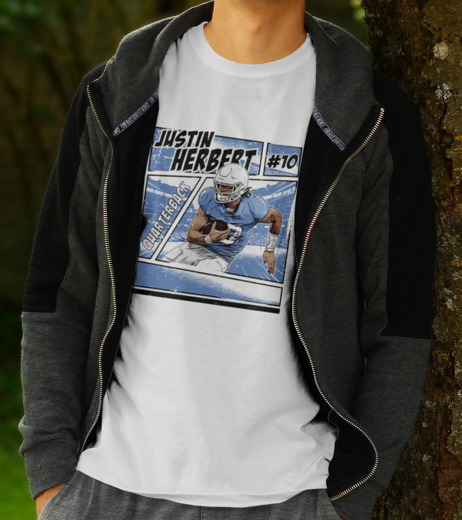 Justin Herbert #10 Quarterback Los Angeles Chargers Comic T-Shirt