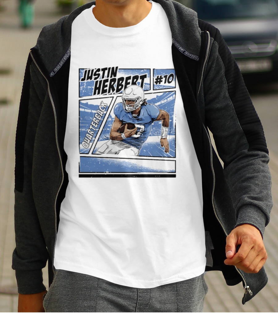 Justin Herbert #10 Quarterback Los Angeles Chargers Comic T-Shirt