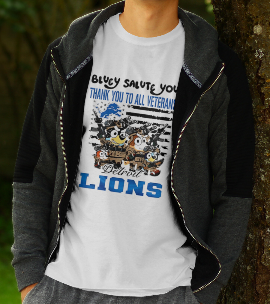 Bluey Salute You Thank You To All Veterans Detroit Lions T-Shirt